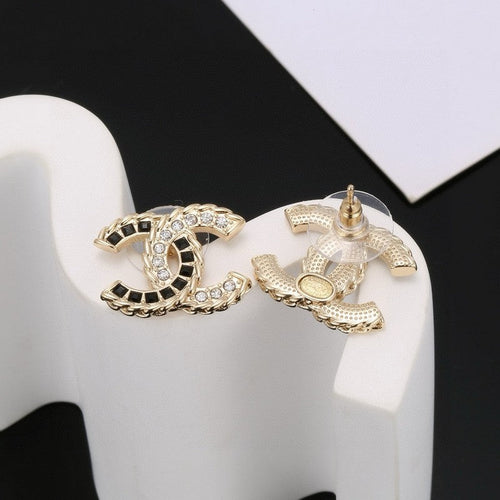 18K  Chanel Crystal Leather Earrings