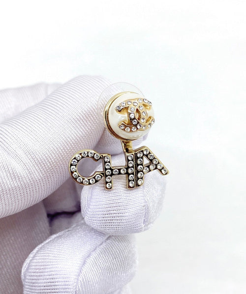 18K  Chanel Diamonds Script Earrings