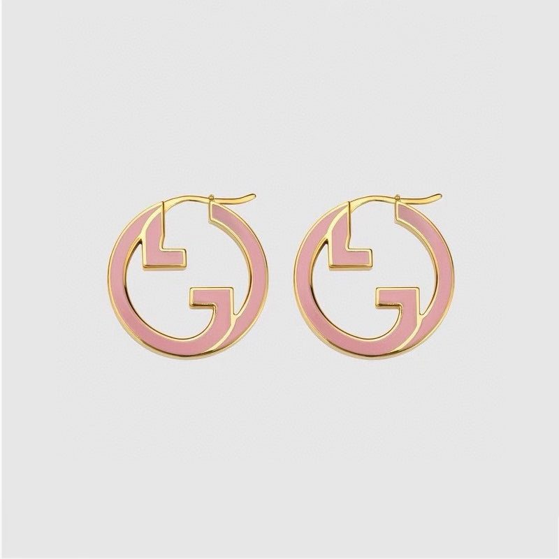 18K Double Gucci Pink Hollow Earrings