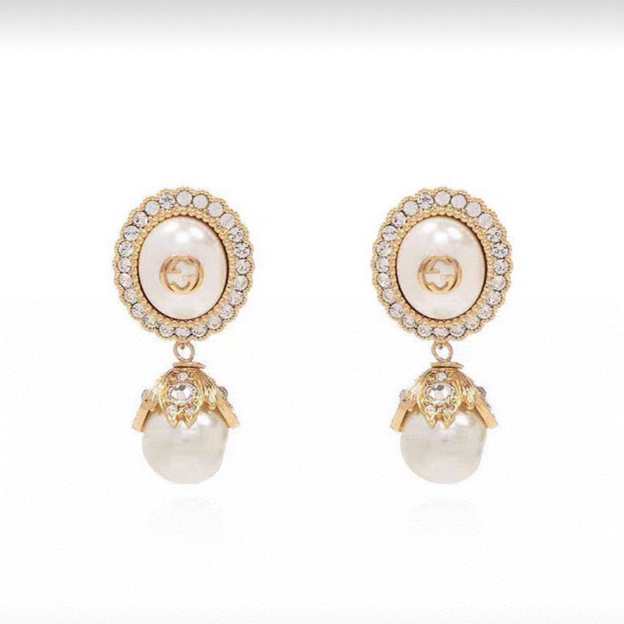18K Double Gucci Pearl Earrings