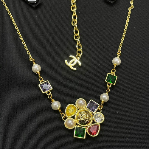 18K  Chanel Color Crystal Gold Necklace
